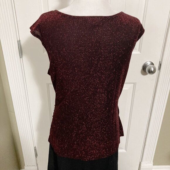 JESSICA Sparkly metallic dark red black short-sleeve draped top ~ LARGE XL shirt - Picture 13 of 13